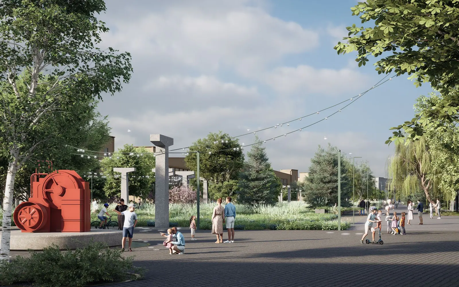 Corso principal, pe traseul unde odinioară rulau avioanele, cu o mașină industrială păstrată ca monument.