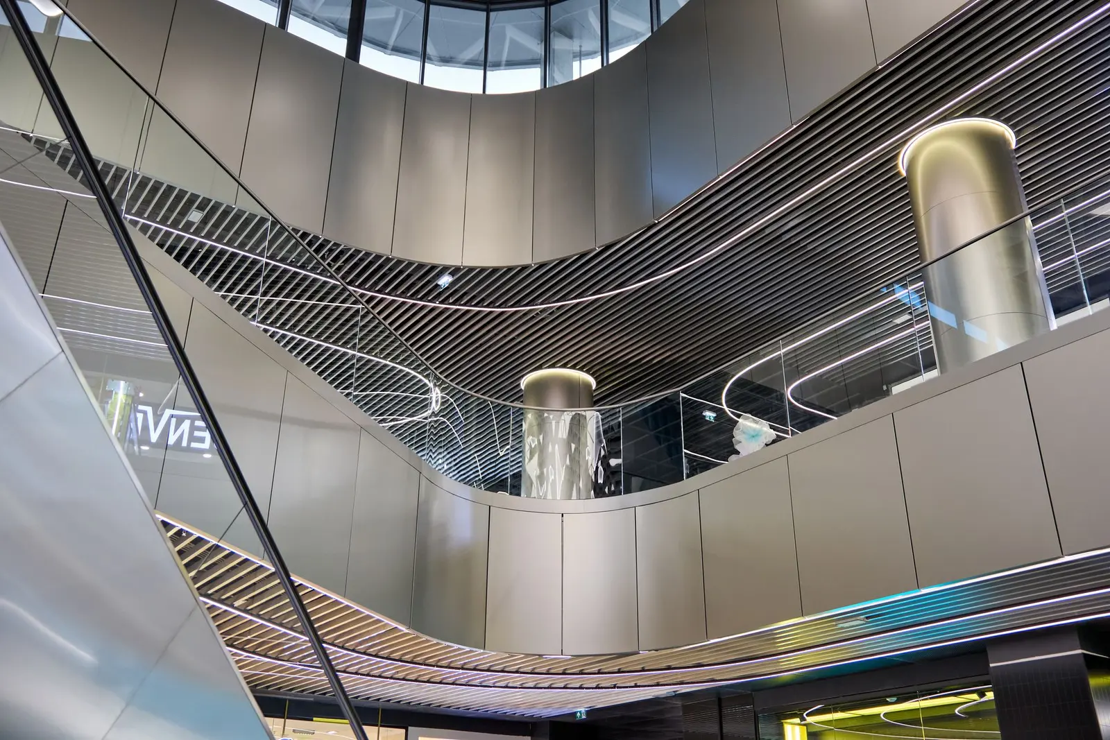 Interior atrium with curved ceiling and multi-level balustrades, Arena Mall Bacău
