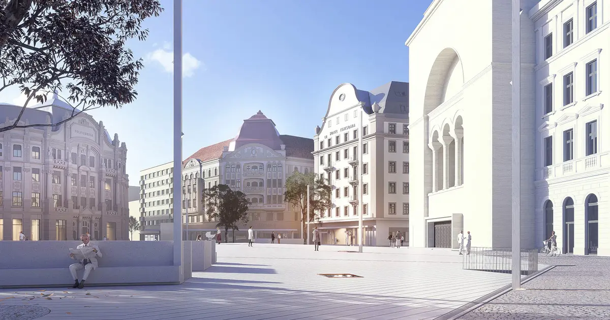 Perspectivă asupra Pieței Operei din propunerea pentru Piața Victoriei Timișoara